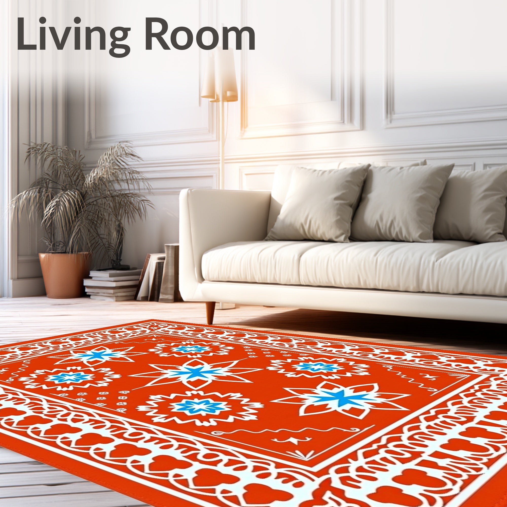Orange White Blue Floral Medallion Rug