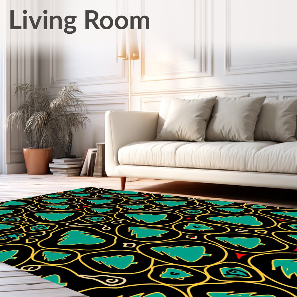Teal Christmas Trees Abstract Black Rug