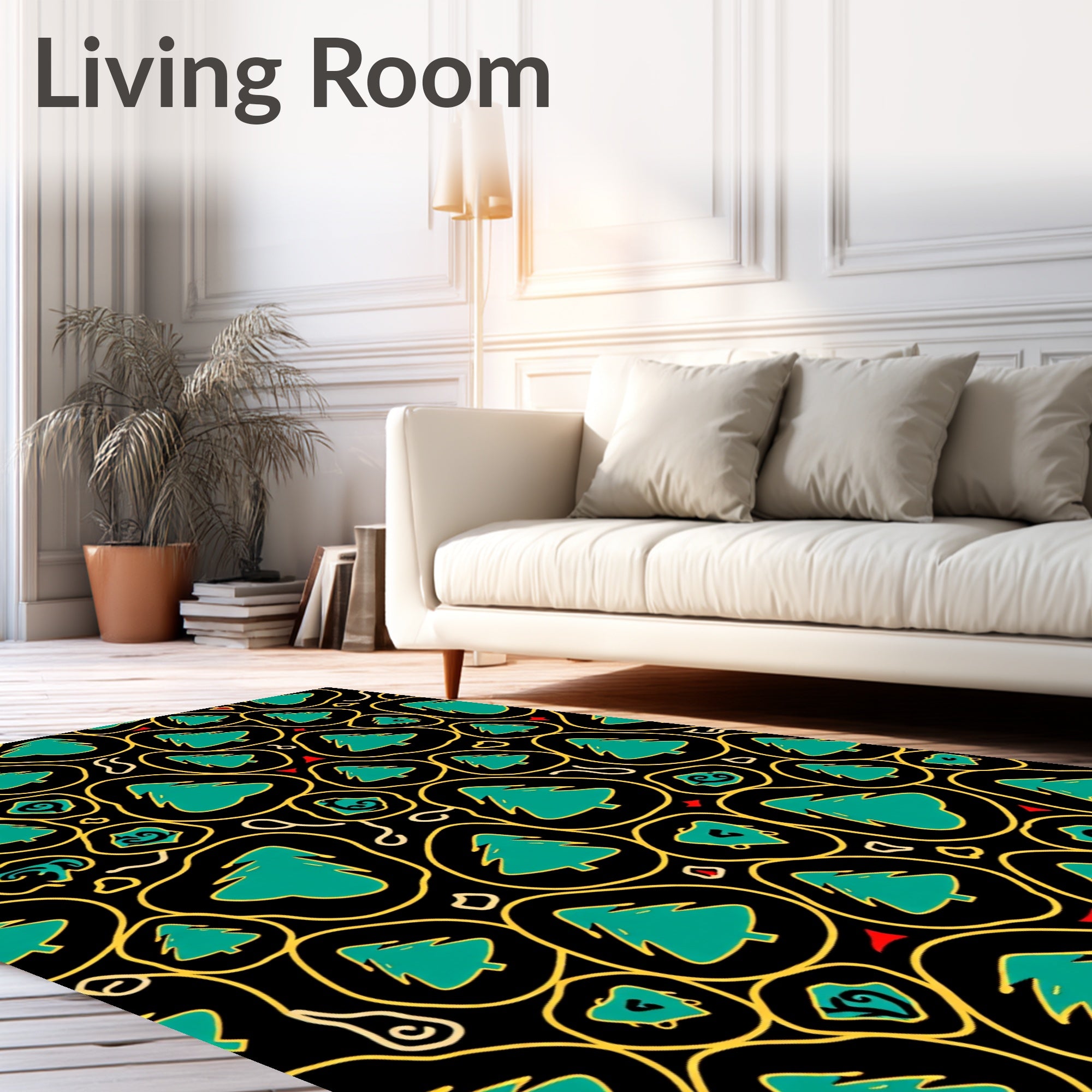 Teal Christmas Trees Abstract Black Rug