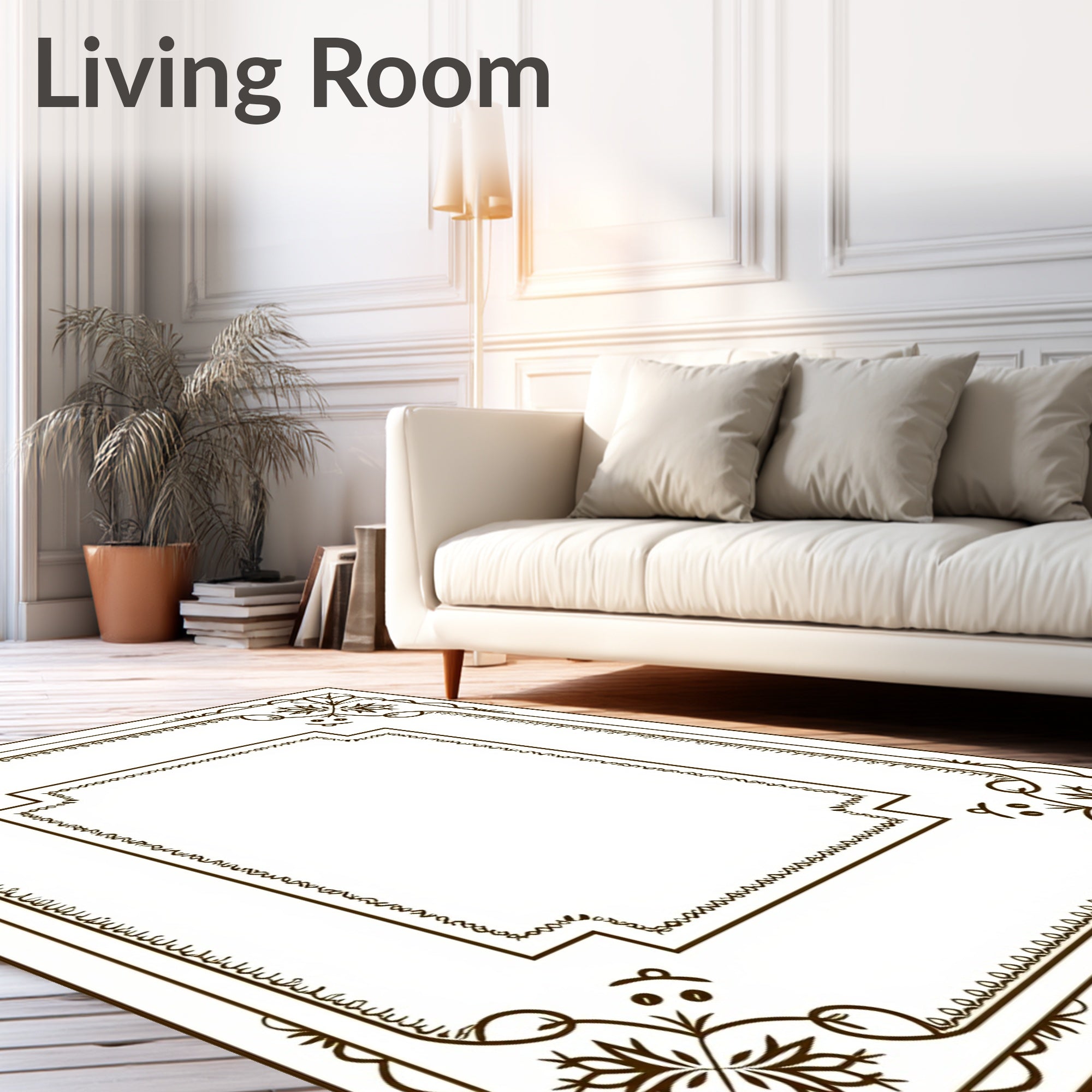 Dark Brown Floral Flourish Classic Frame Rug