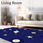 Dark Blue Celestial Starry Planets Rug