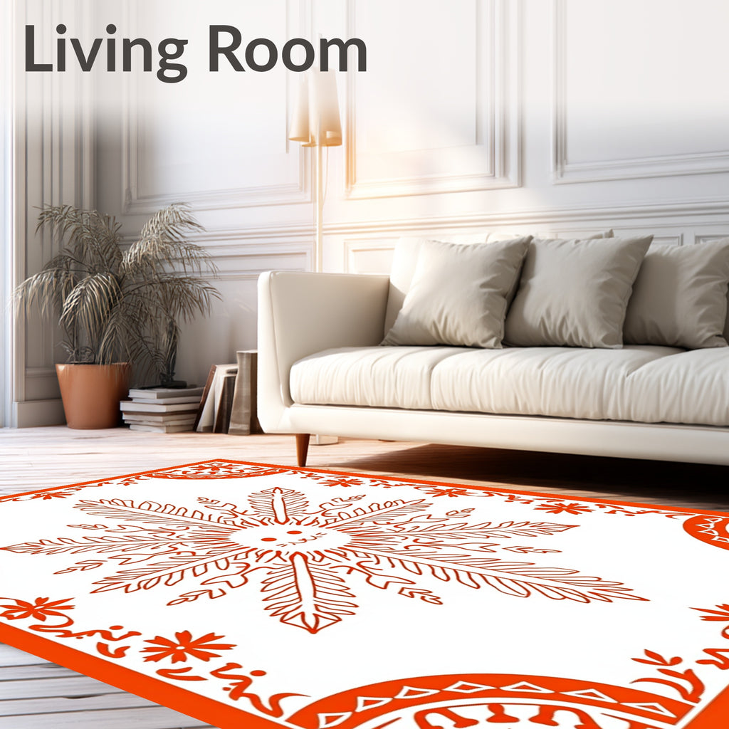 Whimsical Orange Sunburst Mandala Rug