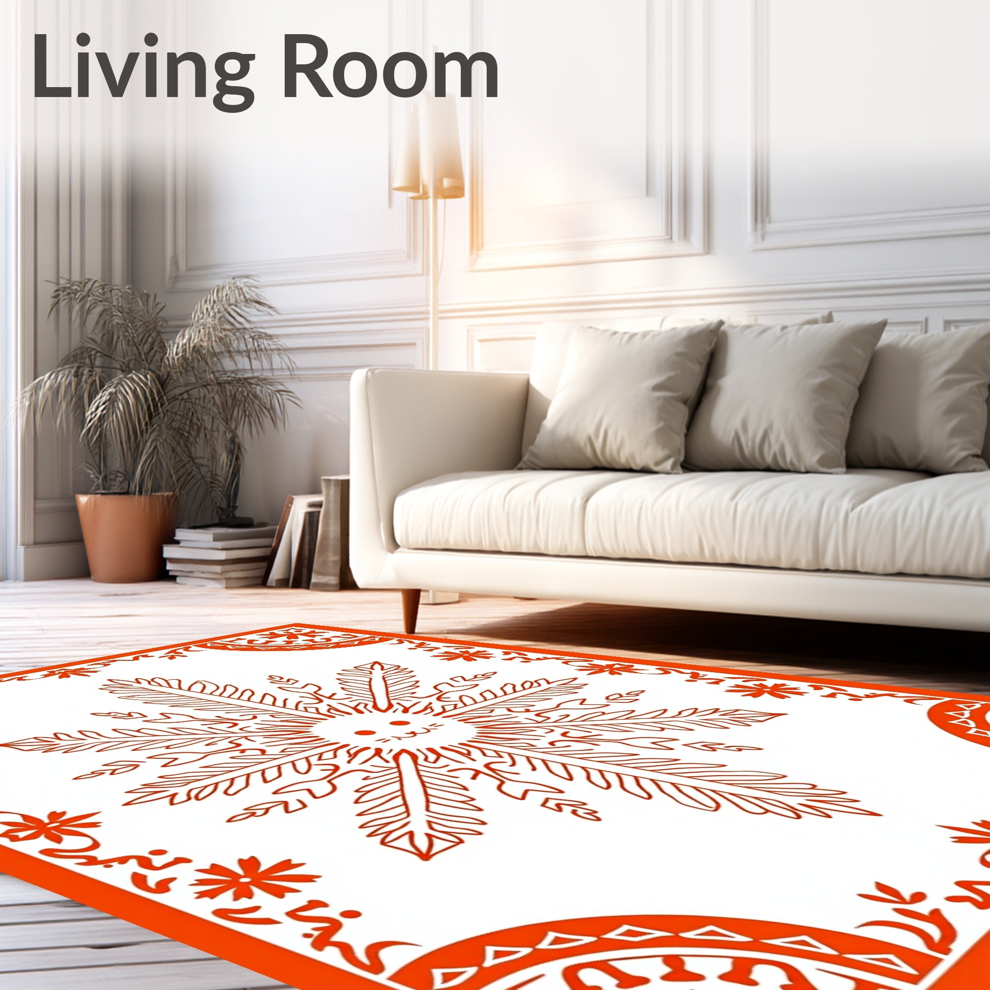 Whimsical Orange Sunburst Mandala Rug