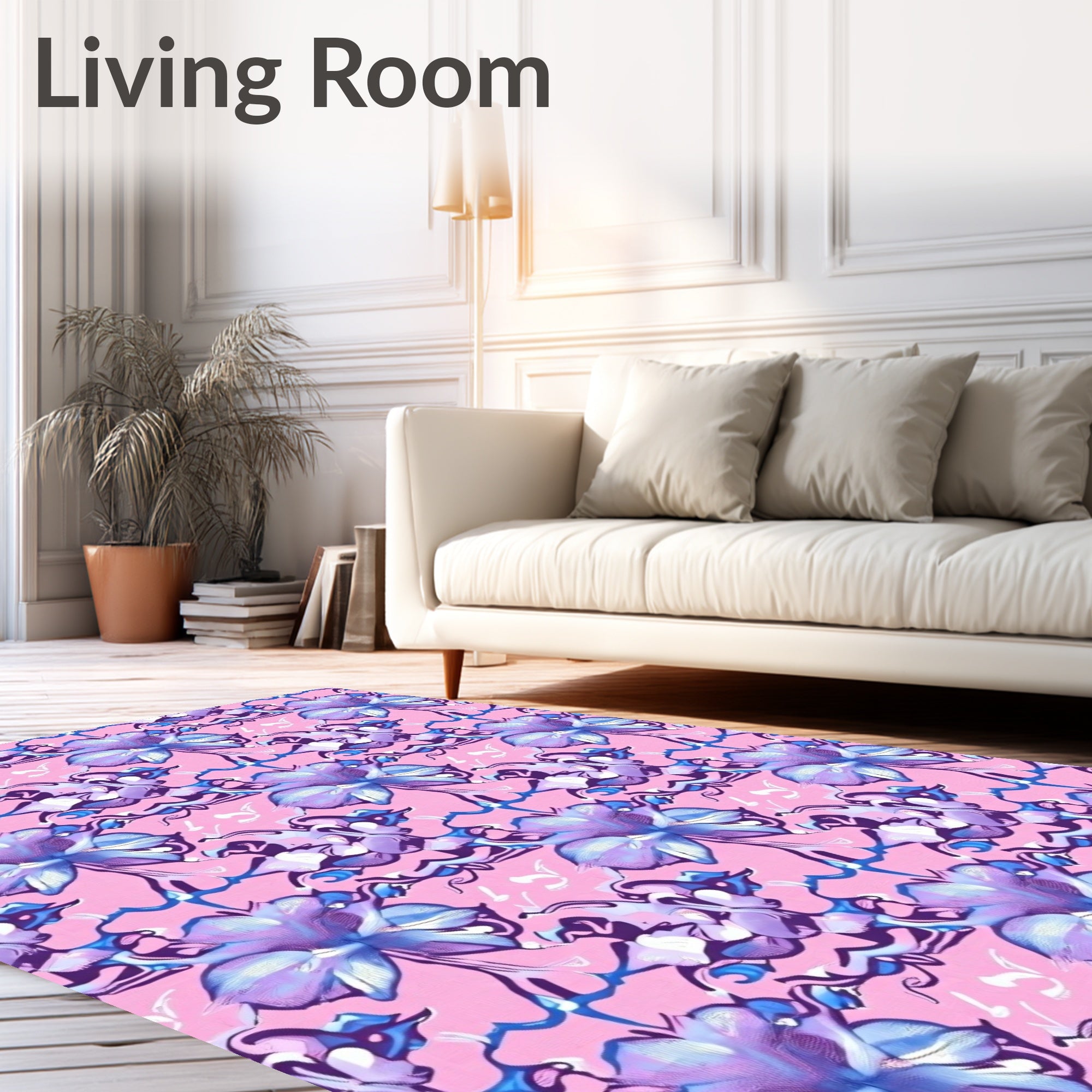 Pink Lilac Floral Swirl Rug