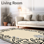 Black Cats And Snowflakes Scroll Border Rug