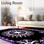 Purple White Sunburst Mandala Border Rug