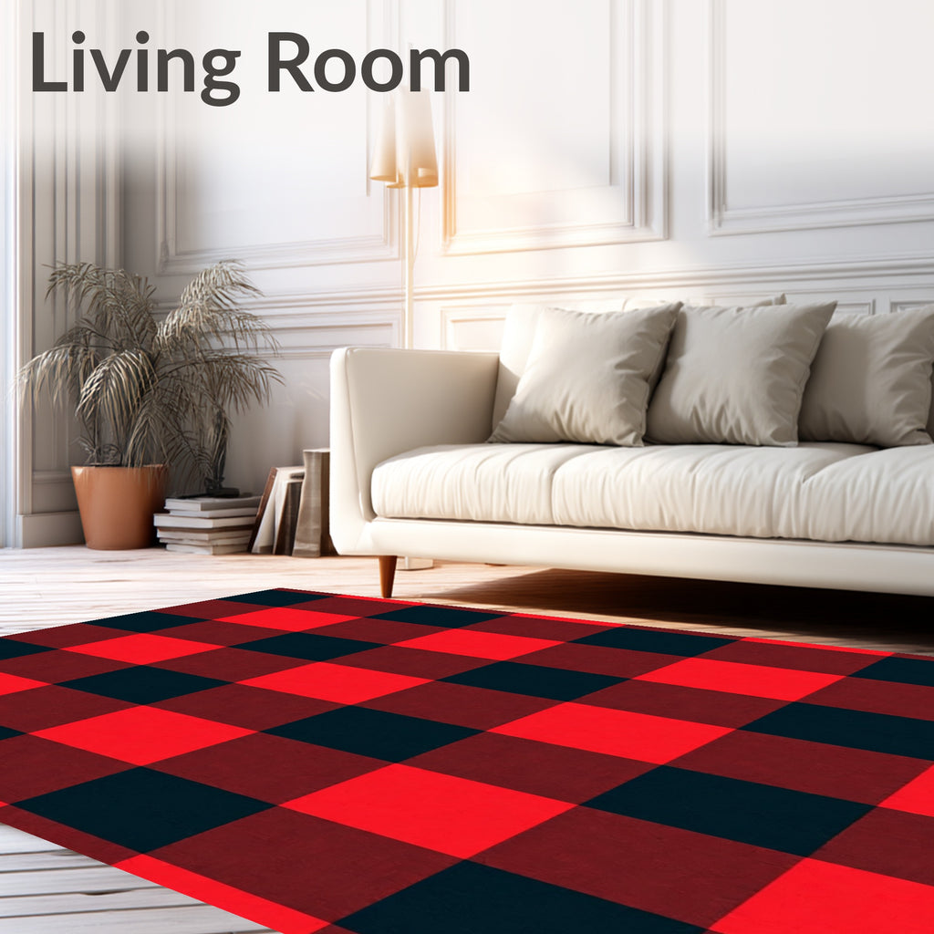 Bold Plaid Crimson And Black Squares Rug