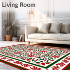 Red Green Ornate Scroll Medallion Rug