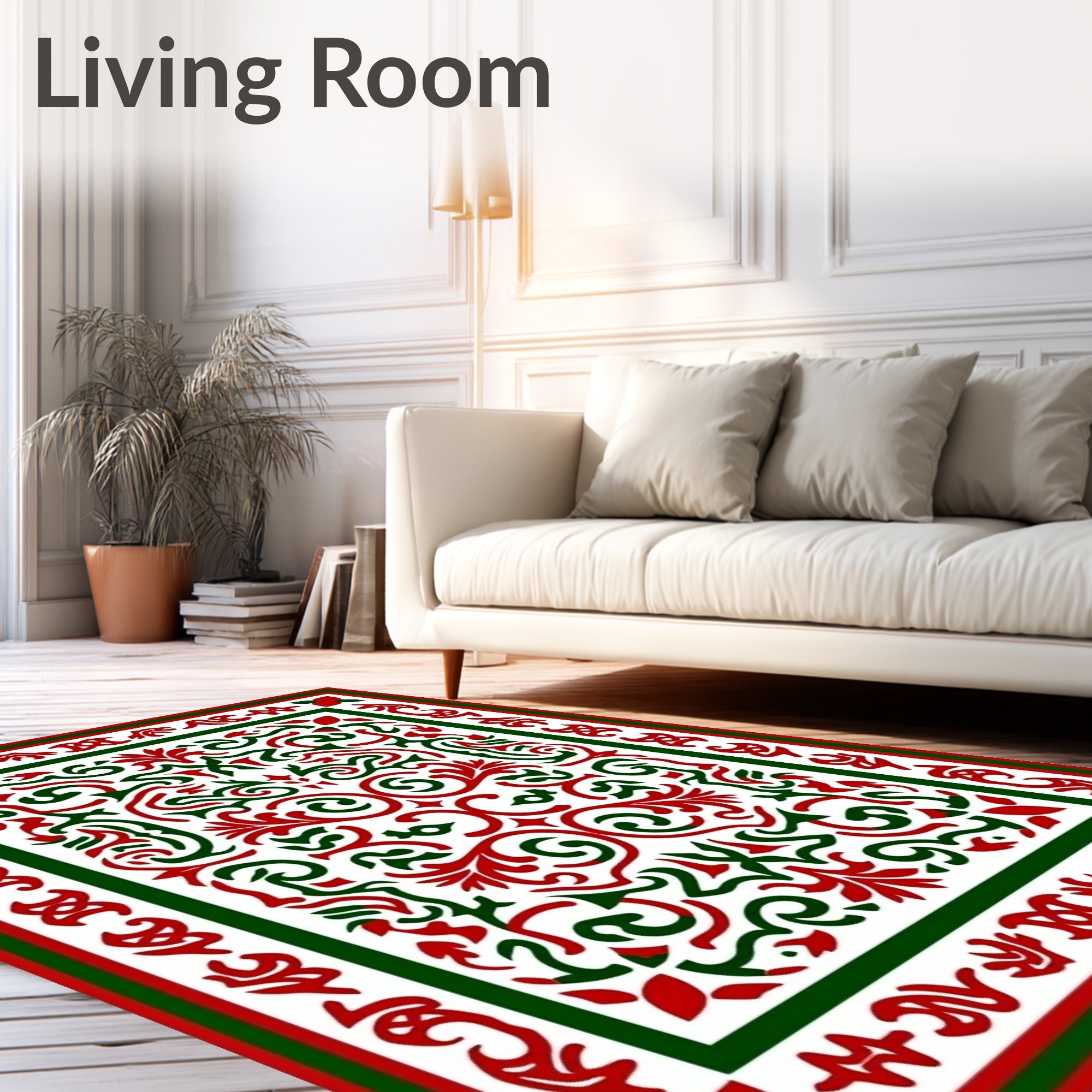 Red Green Ornate Scroll Medallion Rug