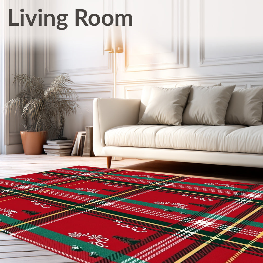 Classic Red Green Plaid Holiday Trees Rug
