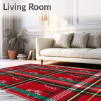 Classic Red Green Plaid Holiday Trees Rug