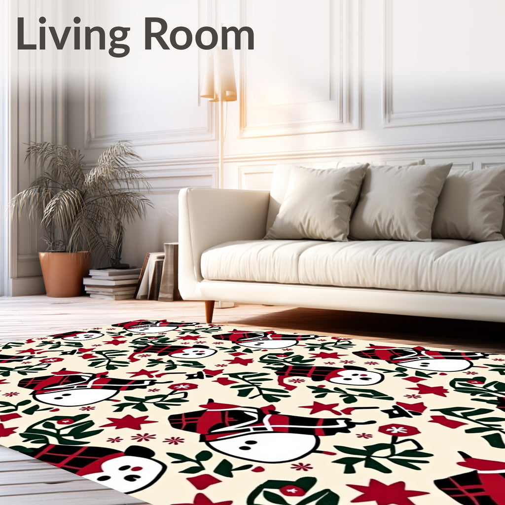 Festive Red Plaid Snowman Foliage Rug
