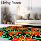 Vibrant Red Yellow Floral Foliage Rug