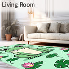 Whimsical Green Frog Lotus Pad Rug