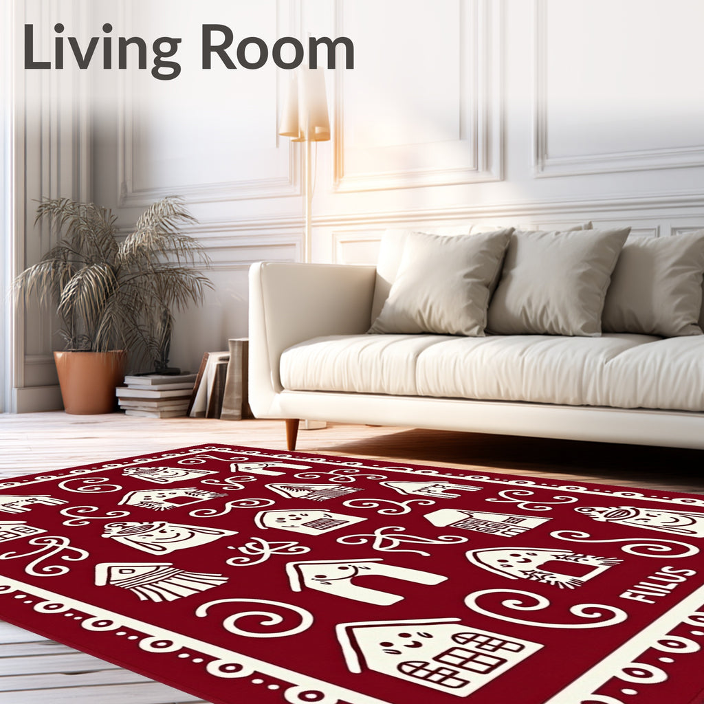 Festive White Gingerbread Houses Crimson Field Rug