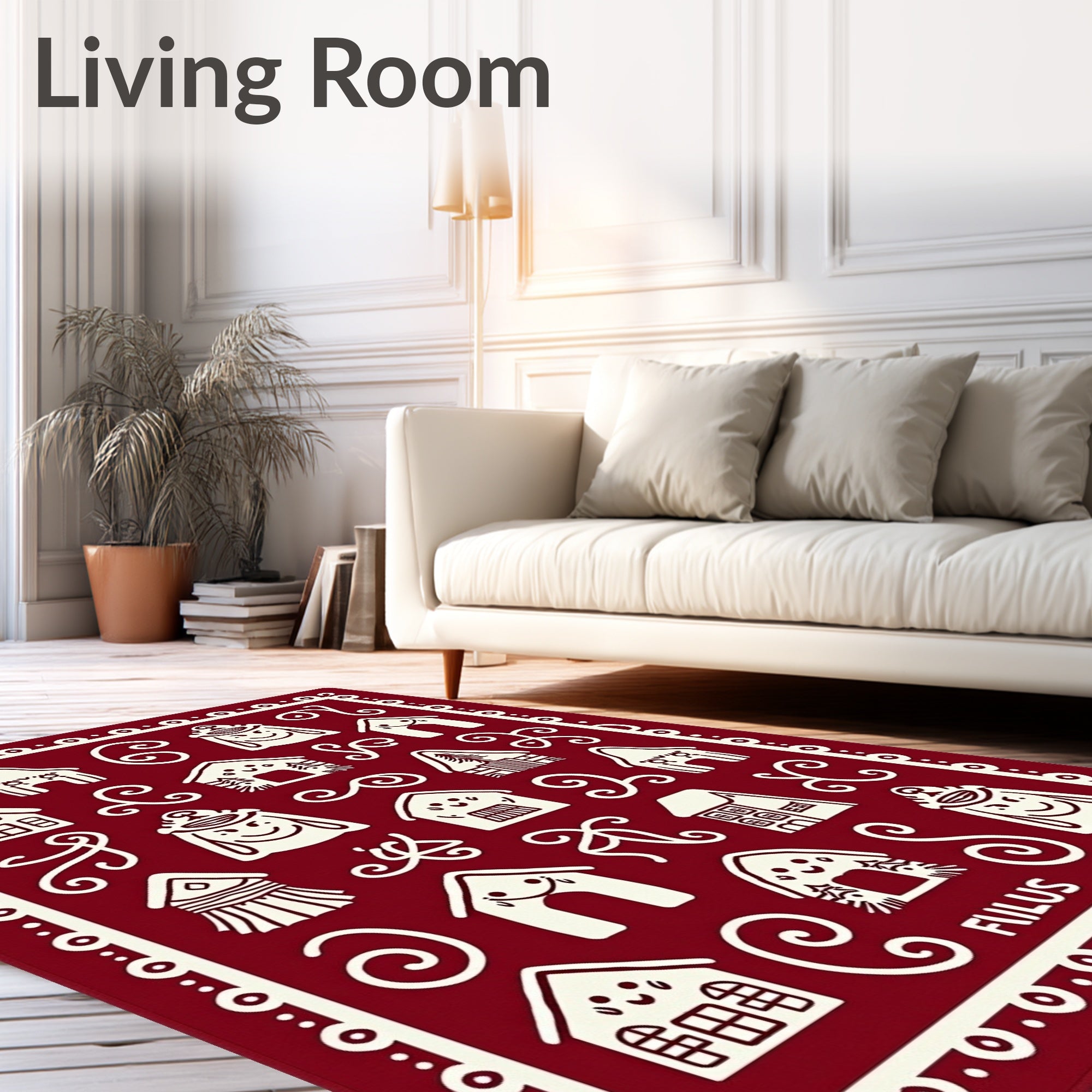 Festive White Gingerbread Houses Crimson Field Rug