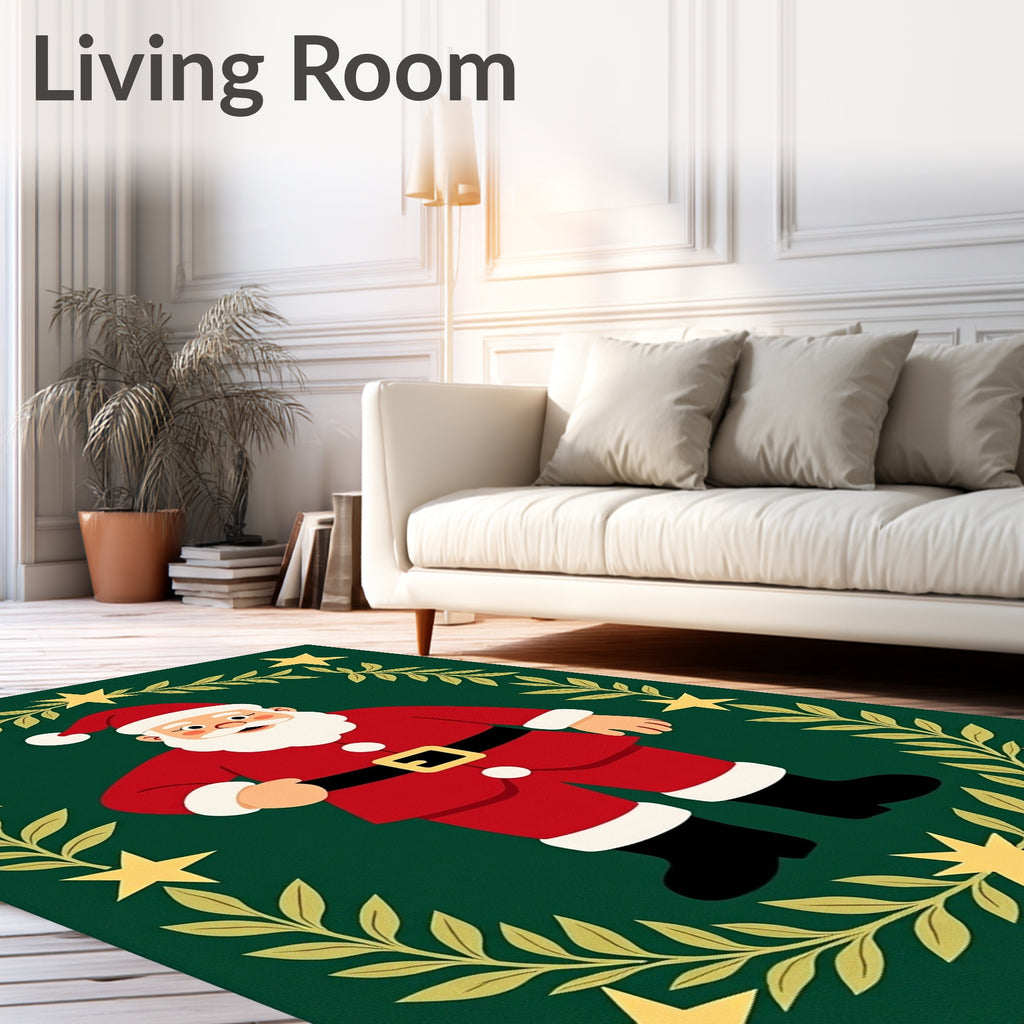 Festive Santa Star Wreath Red Green Rug