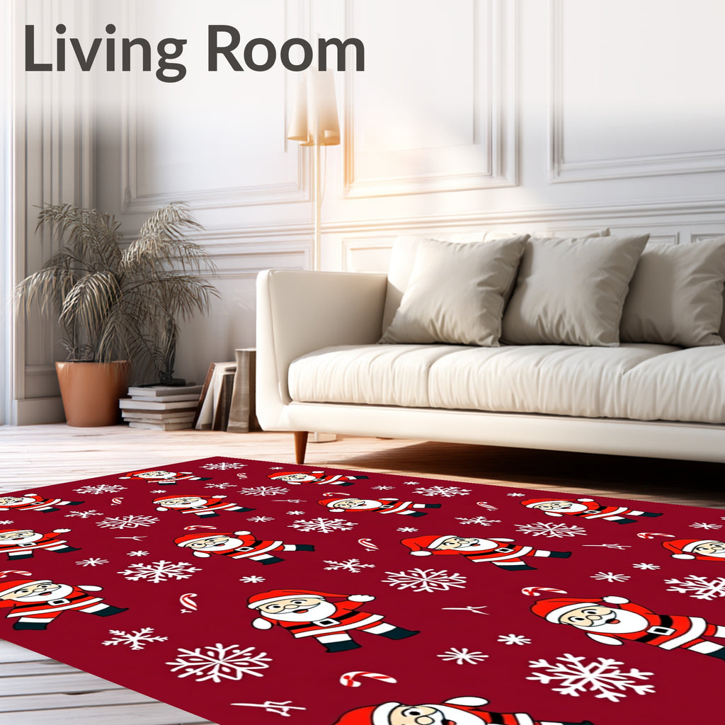 Red Christmas Santa Snowflakes Rug