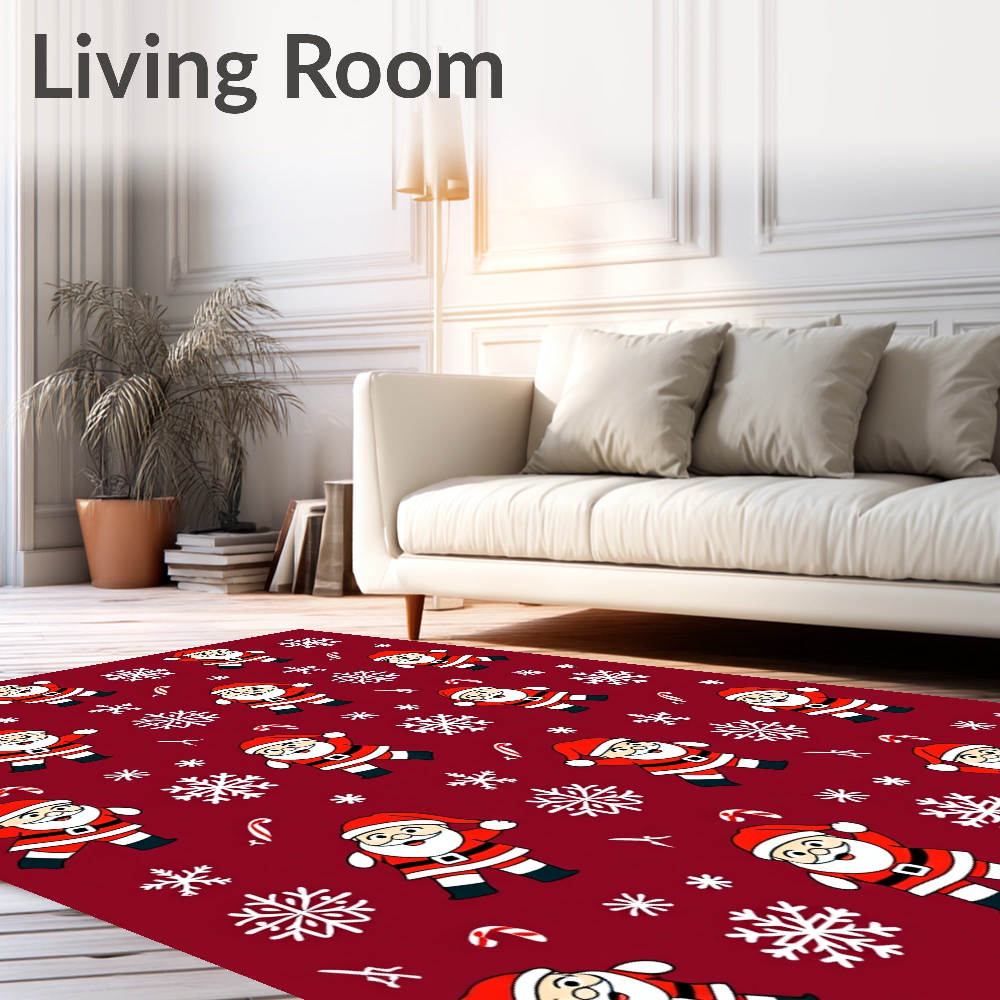 Red Christmas Santa Snowflakes Rug