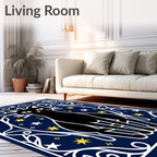 Black Cat Starry Night Swirls Rug