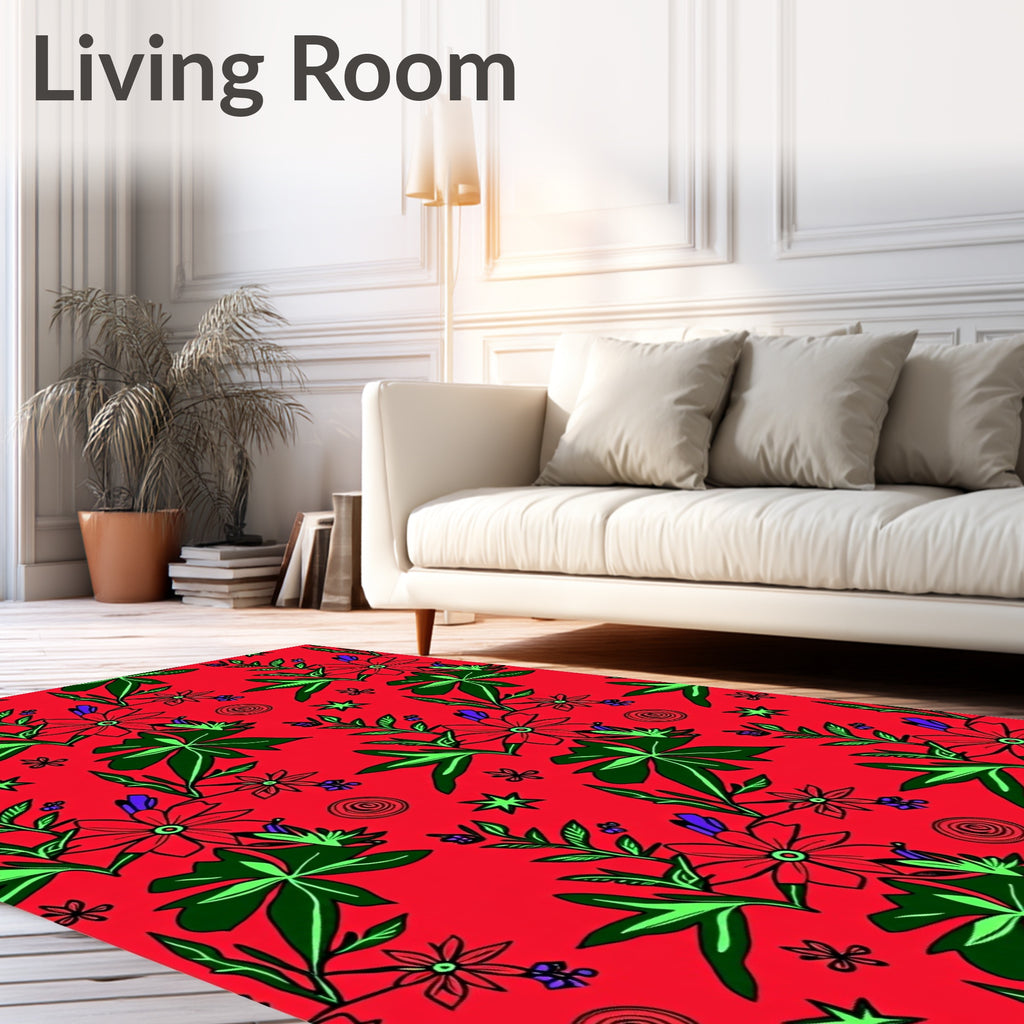 Bold Red Floral Garden Bloom Rug