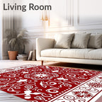 Crimson White Folk Inspired Medallion Rug