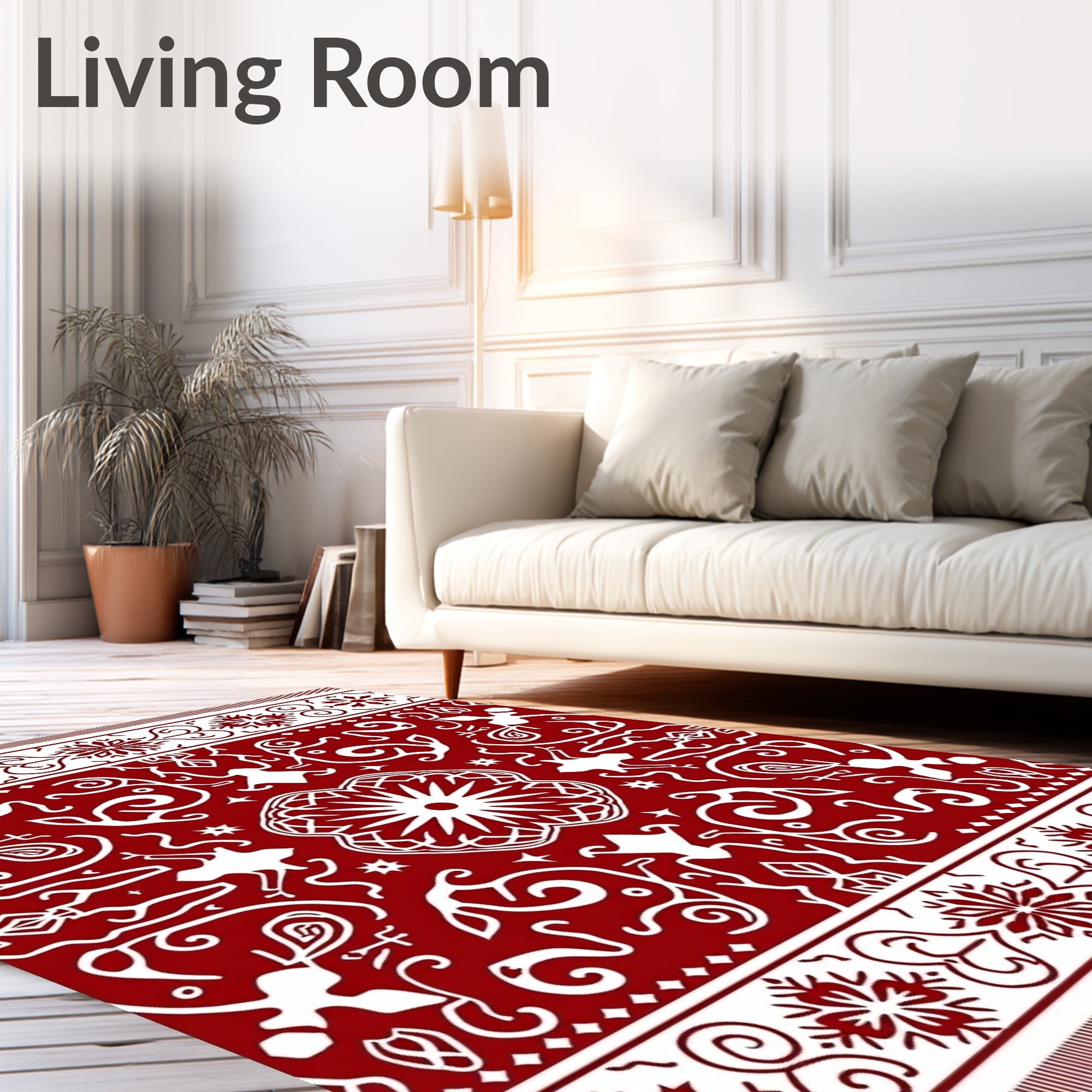 Crimson White Folk Inspired Medallion Rug