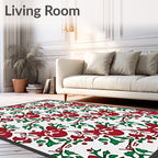 Red Reindeer Holly Leaf Swirl Rug