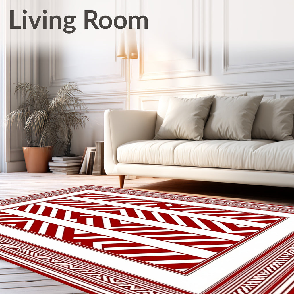 Bold Crimson Jagged Stripe Frame Rug