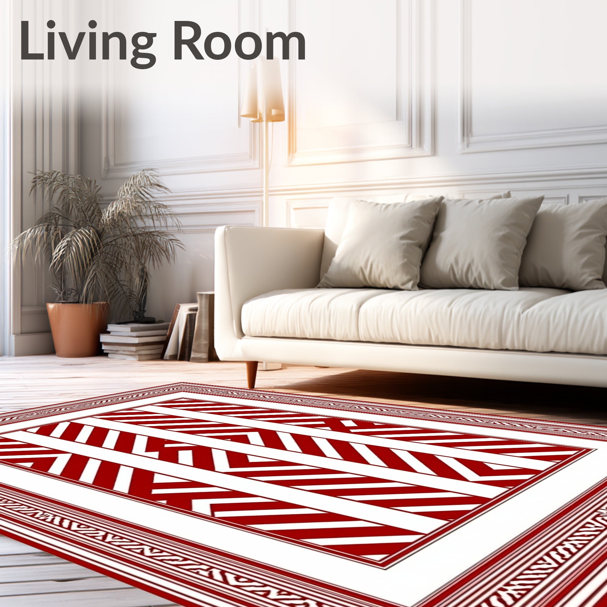 Bold Crimson Jagged Stripe Frame Rug