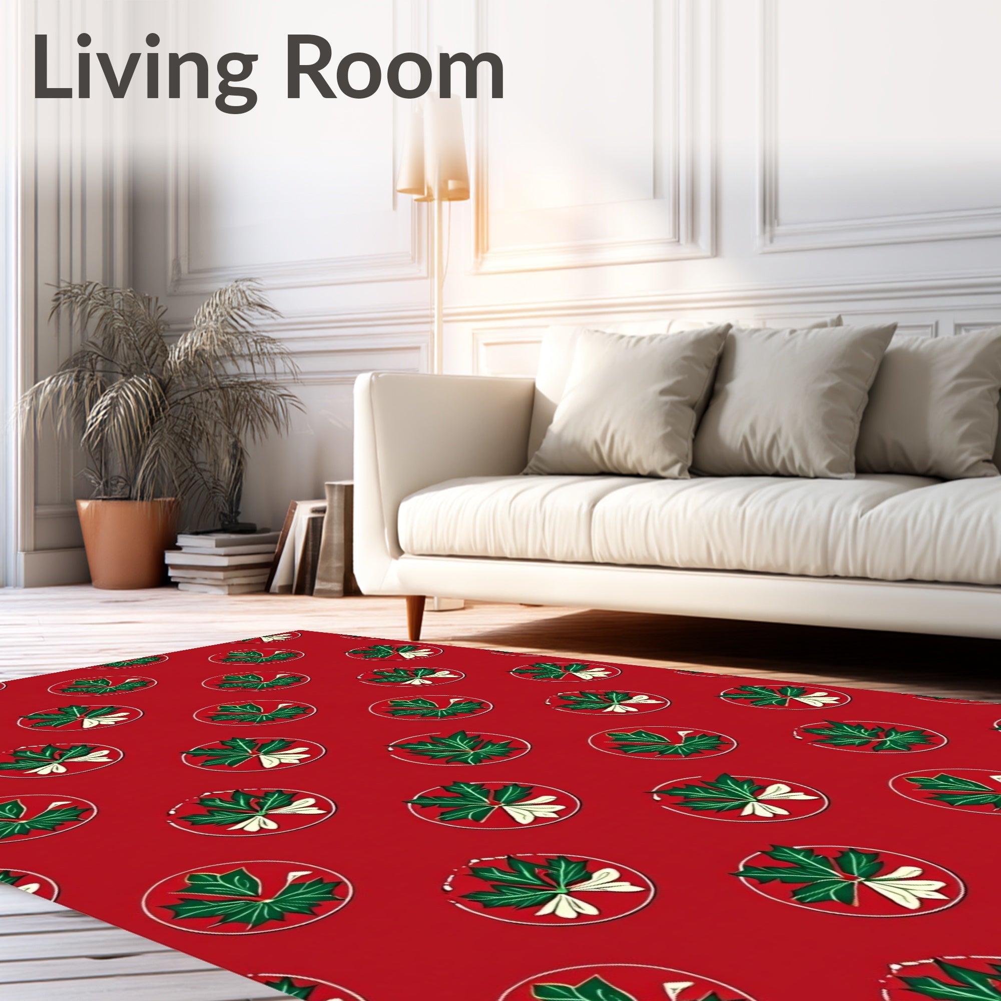 Red Green Leaf Medallion Accents Rug