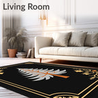 Black Woodland Tree Winter Scene Rug