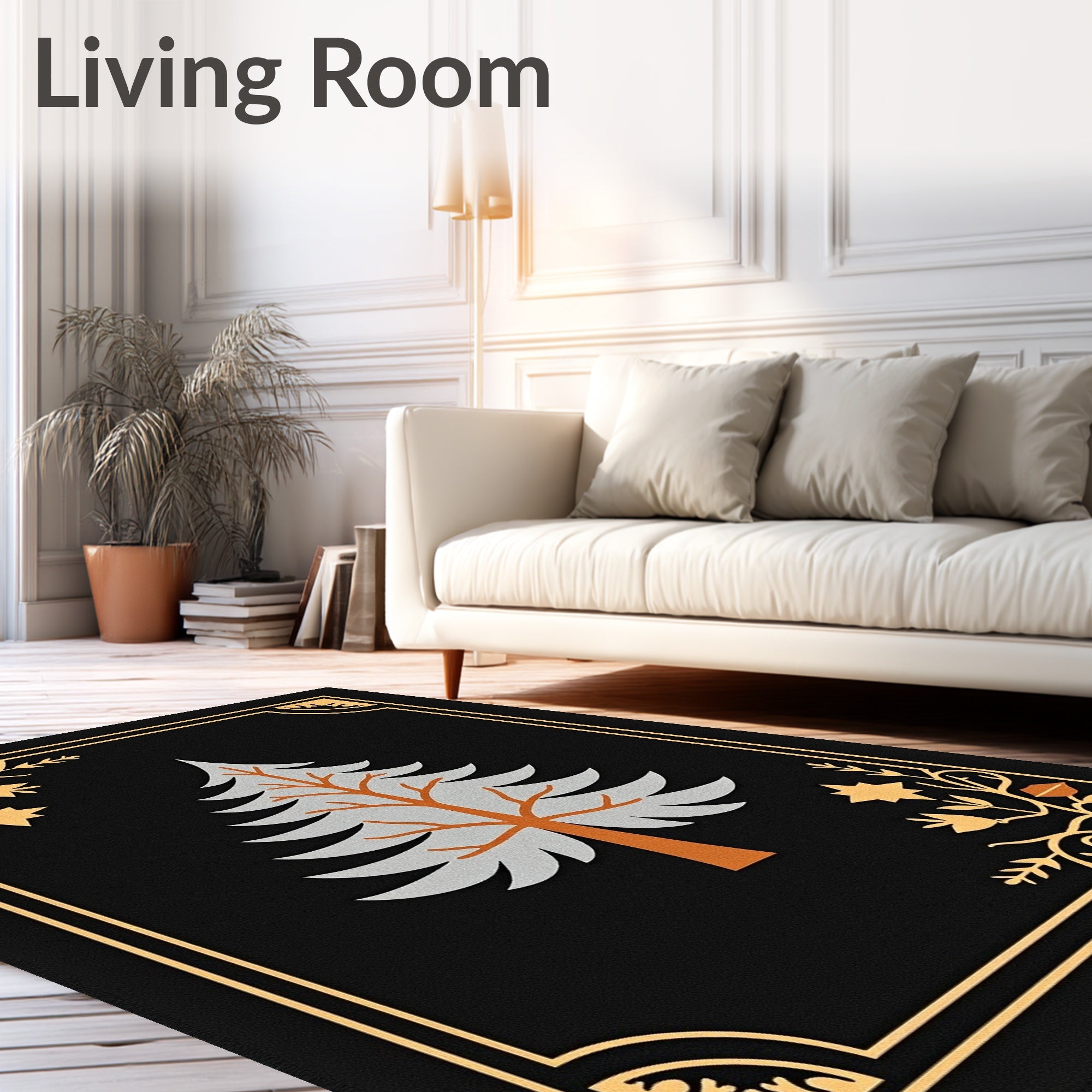 Black Woodland Tree Winter Scene Rug