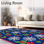 Winter Holly Snowflakes Blue Red Rug
