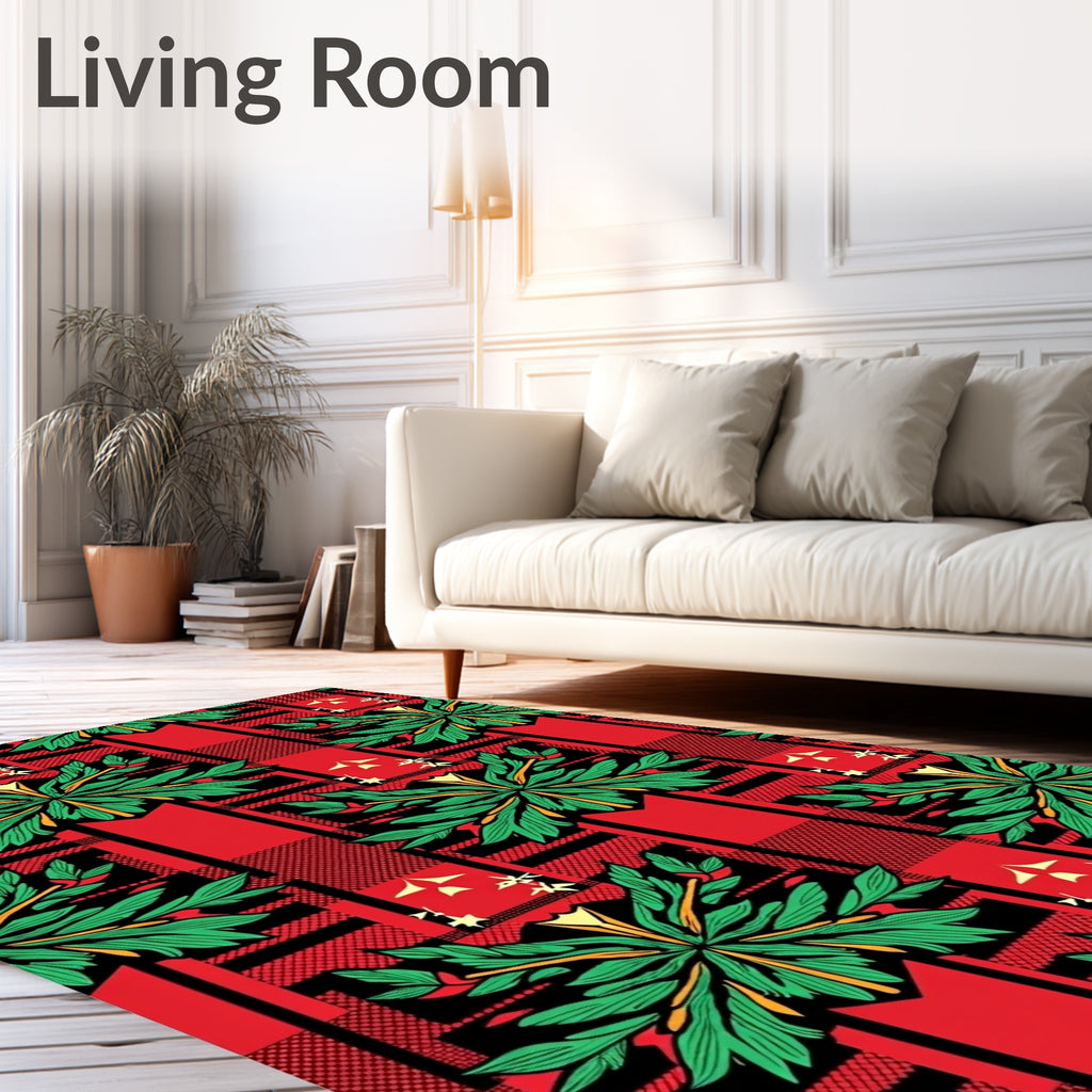 Bold Red Green Leaf Plaid Accents Rug