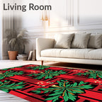 Bold Red Green Leaf Plaid Accents Rug
