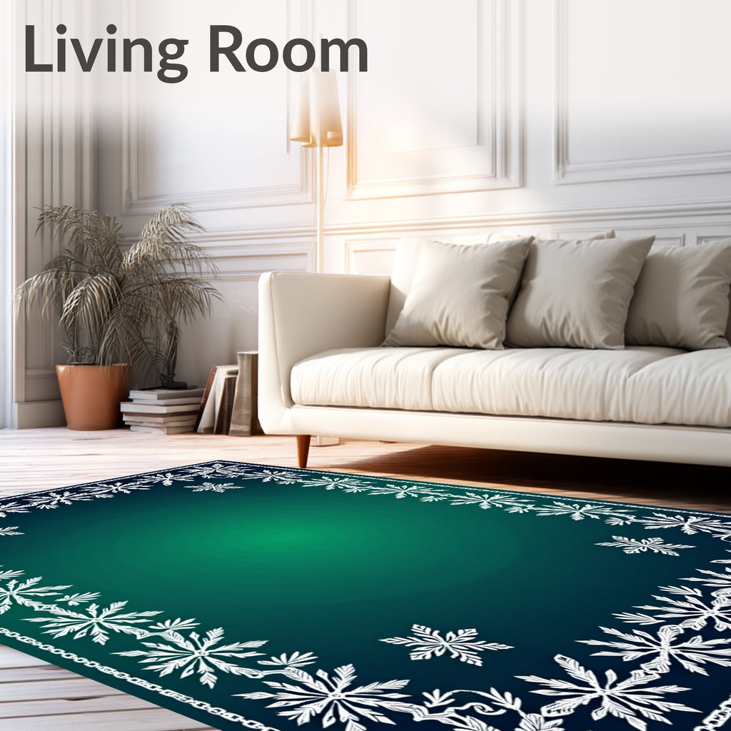 Deep Teal Snowflake Border Rug