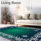 Deep Teal Snowflake Border Rug