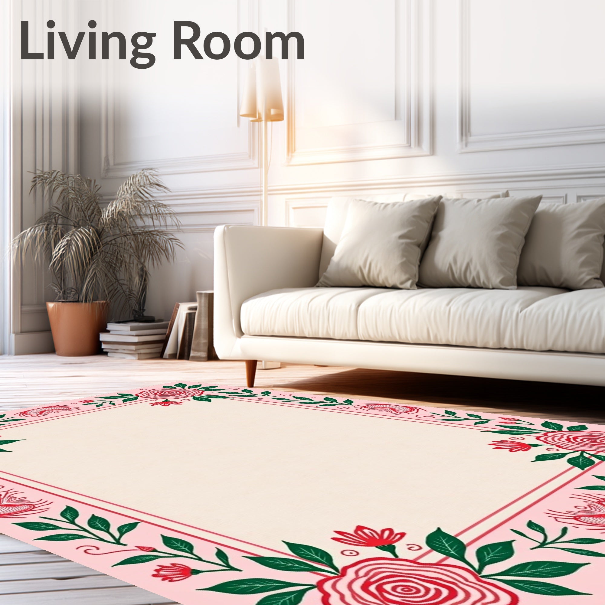 Pink Crimson Floral Garden Border Rug