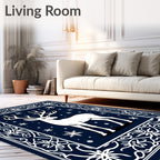 White Stag Winter Snowflakes Border Rug