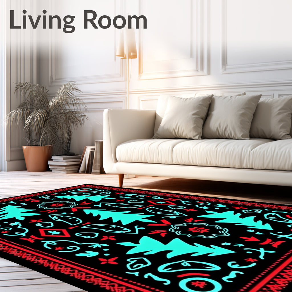 Nordic Folk Art Tree Motif Rug