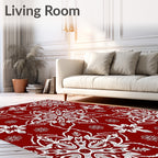 Rich Crimson White Medallion Mandala Rug