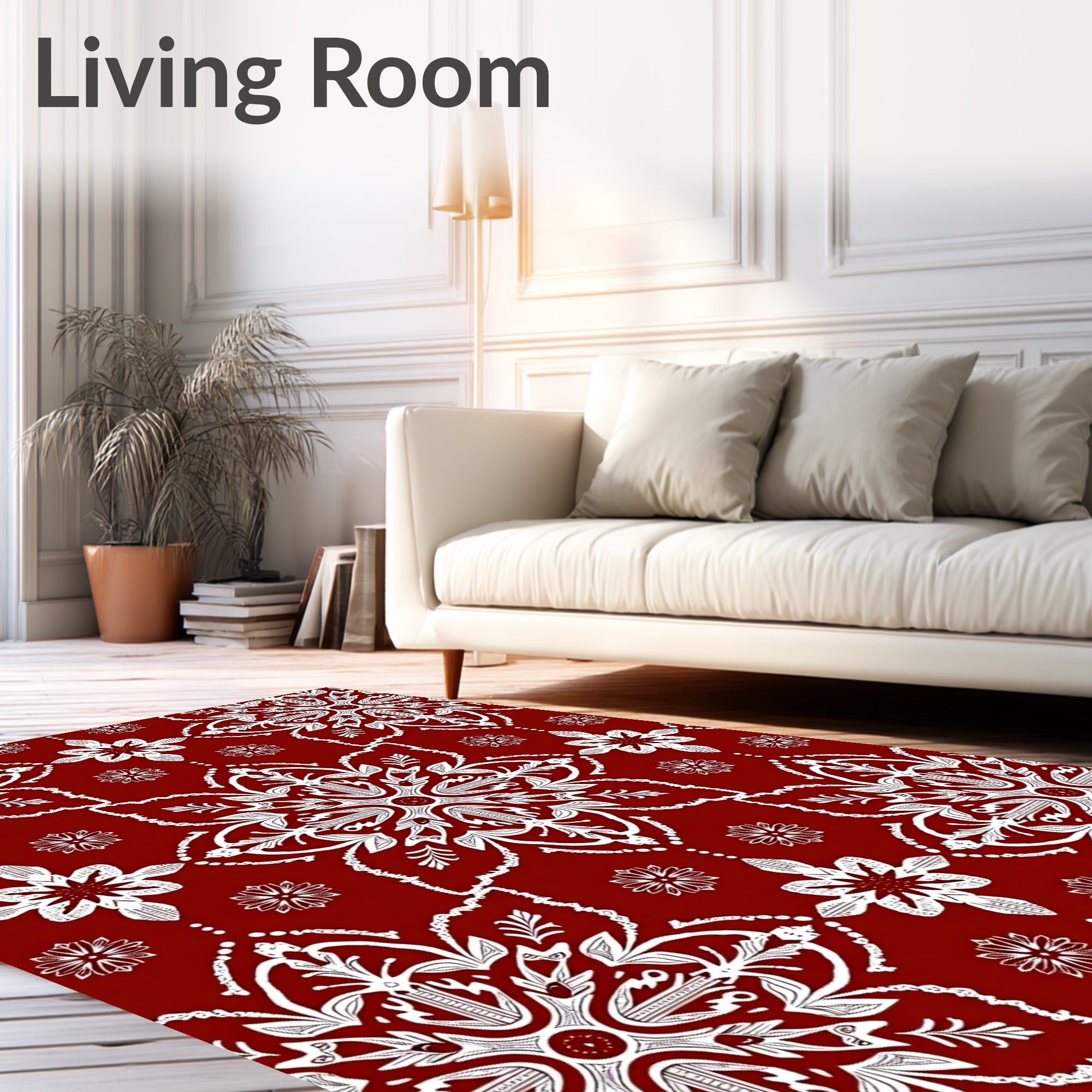 Rich Crimson White Medallion Mandala Rug