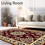 Crimson Floral Scroll Medallion Rug