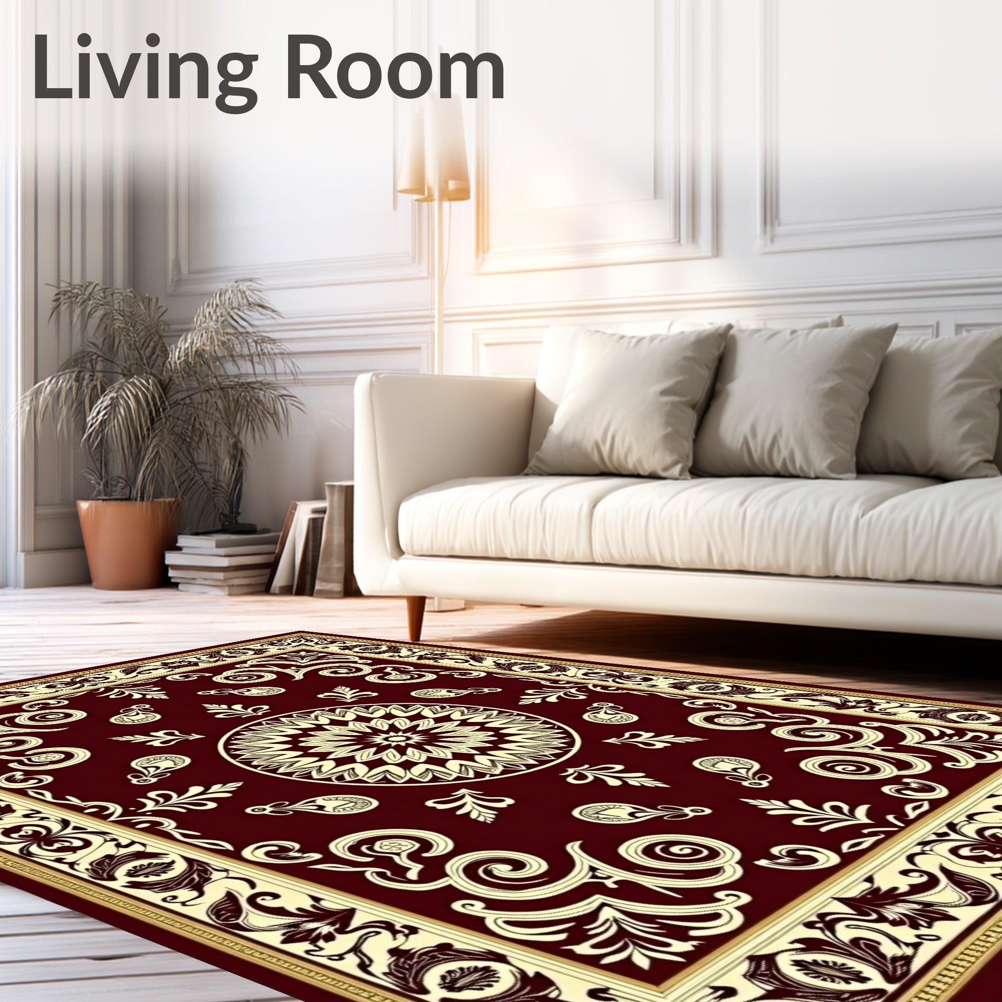 Crimson Floral Scroll Medallion Rug