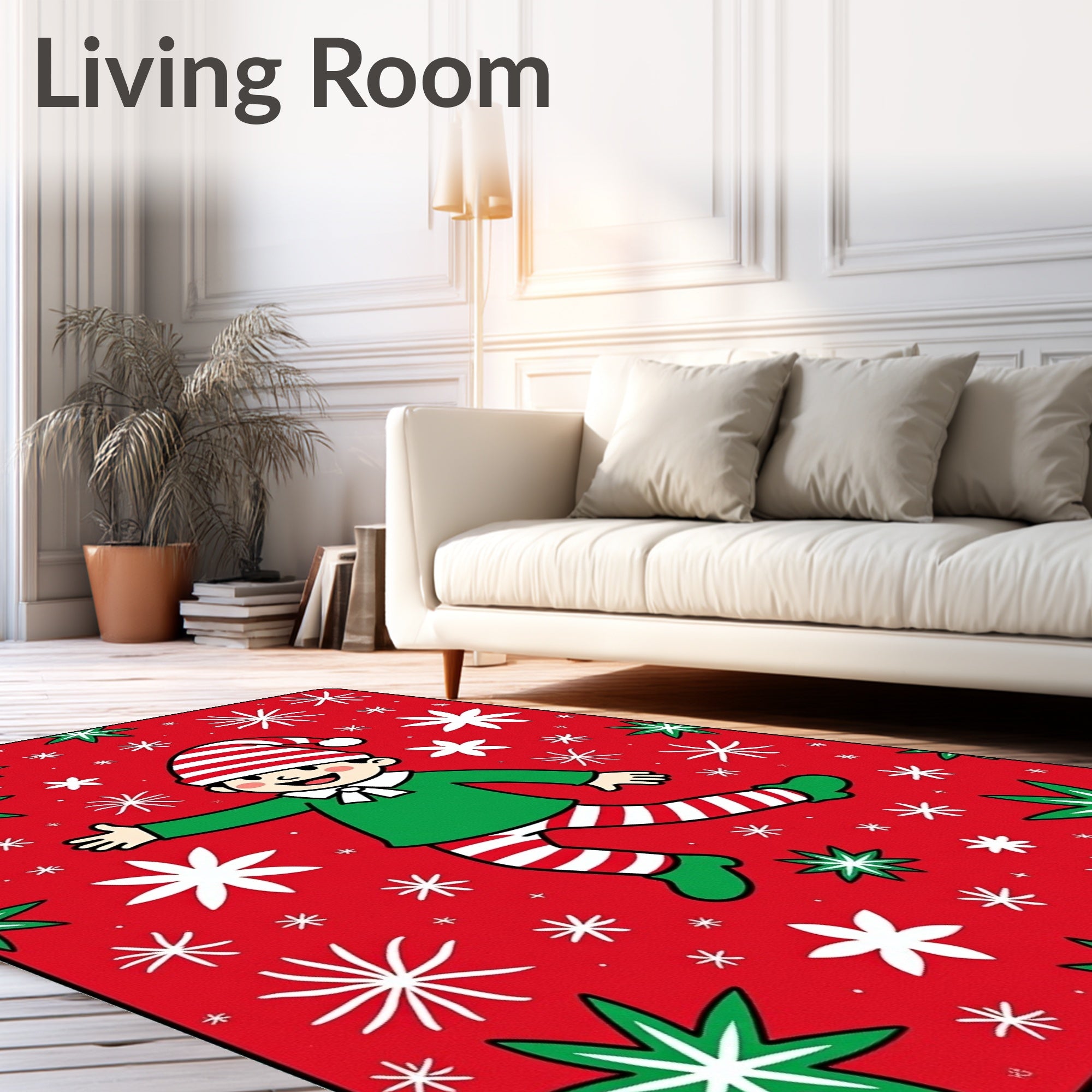 Happy Holiday Elf Red Snowflake Rug