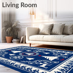 Winter Blue White Christmas Tree Reindeer Rug