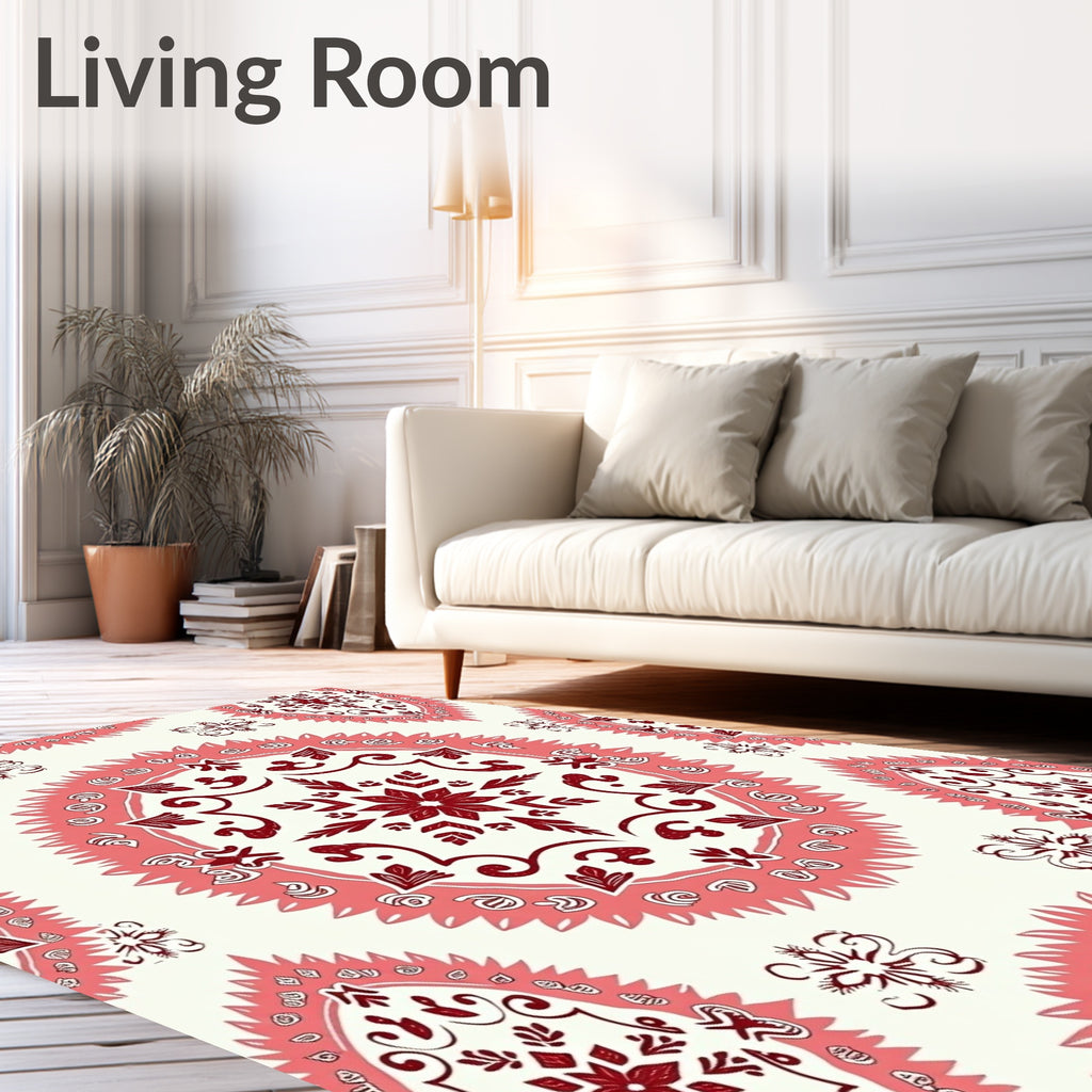 Crimson Coral Medallion Mandala Rug