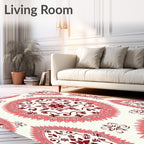 Crimson Coral Medallion Mandala Rug