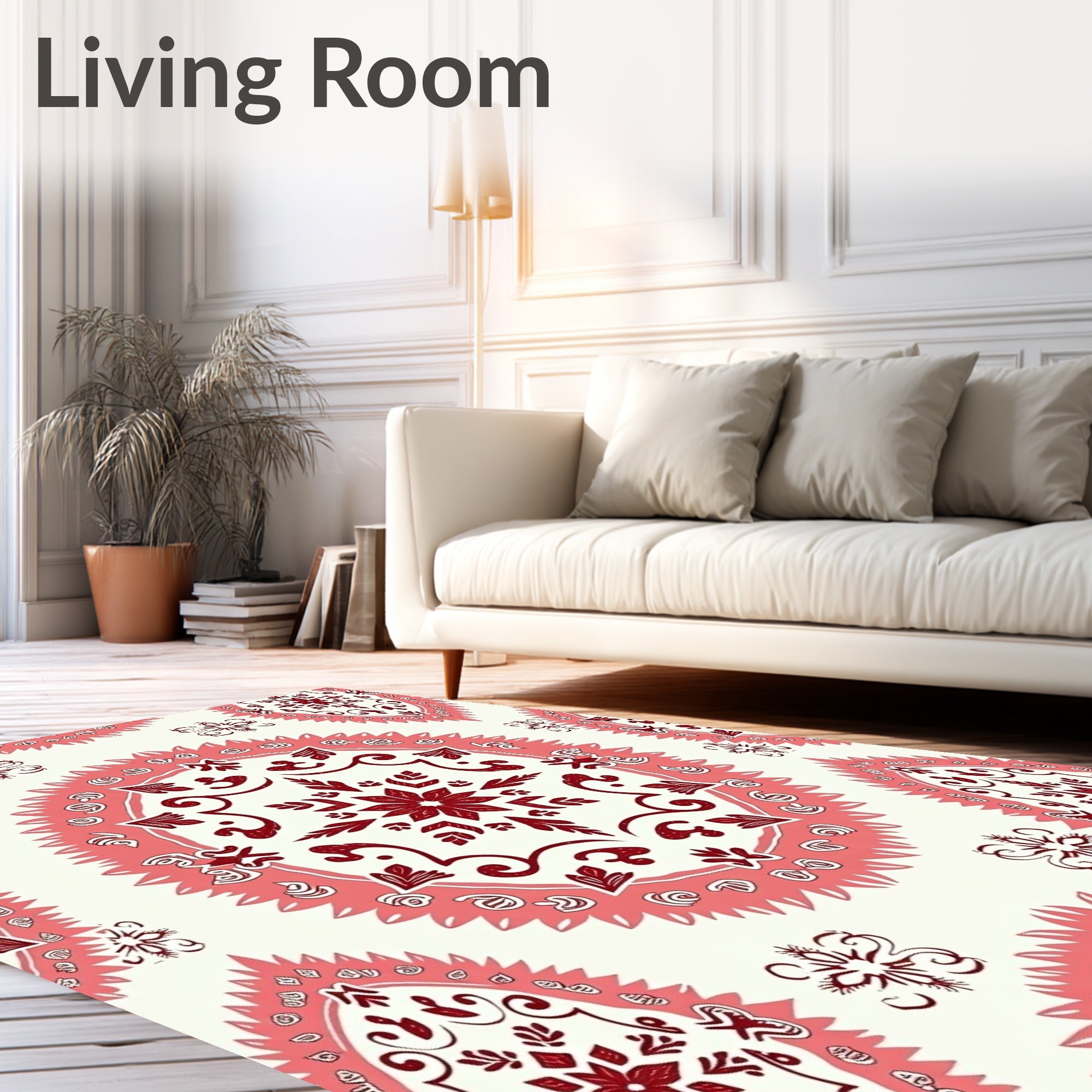 Crimson Coral Medallion Mandala Rug